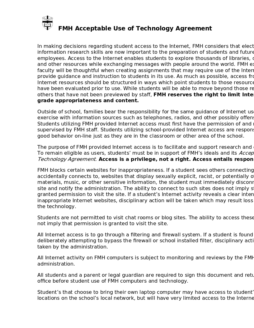 Acceptable Use of Technology Agreement The Dock for Learning