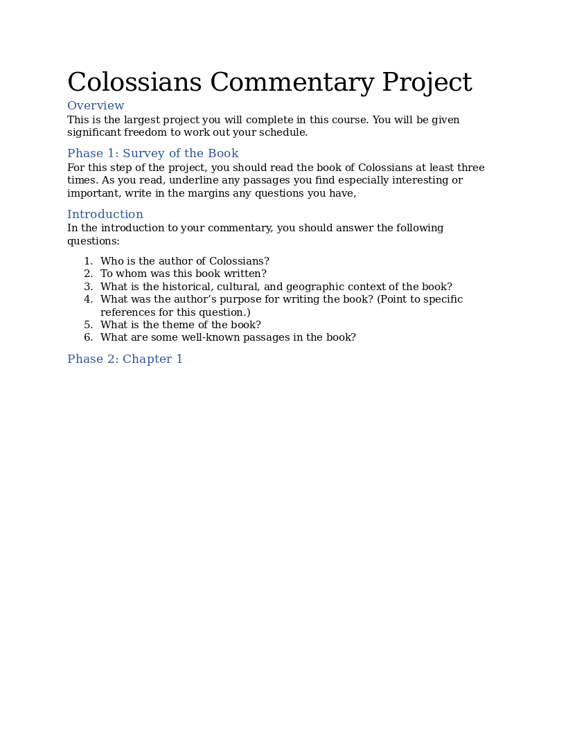 Colossians Commentary Project