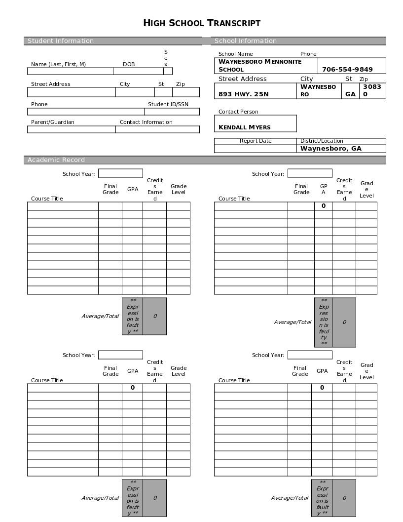 Official High School Transcript Template - The Dock for Learning