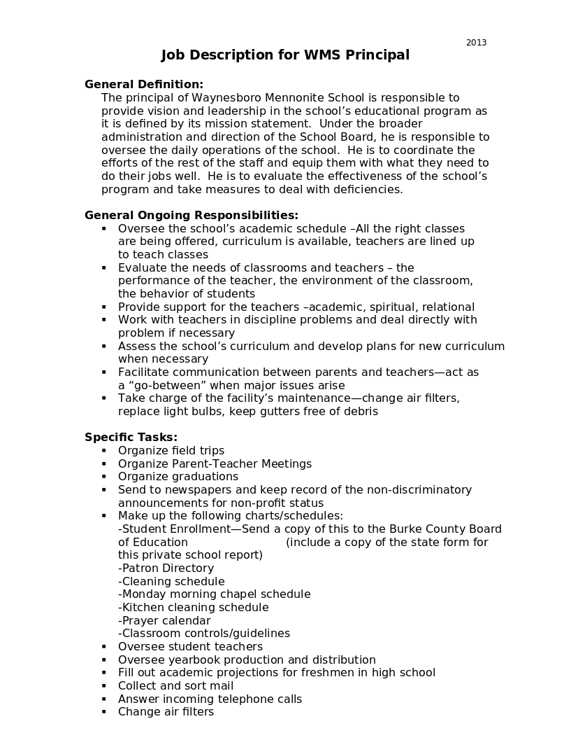 WMS Principal job description The Dock for Learning