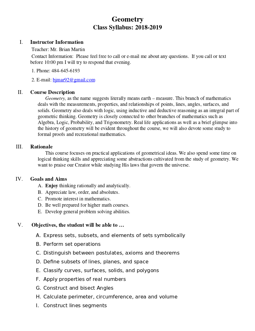 High School Geometry Syllabus - The Dock for Learning