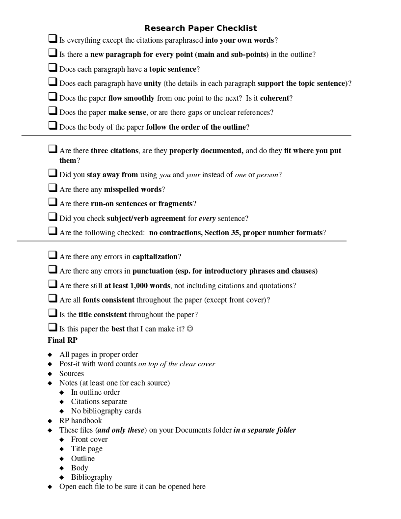 Research Paper Checklist - The Dock for Learning