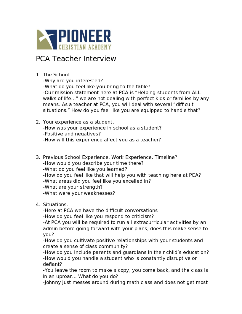 Interview Questions for Prospective Teachers The Dock for Learning