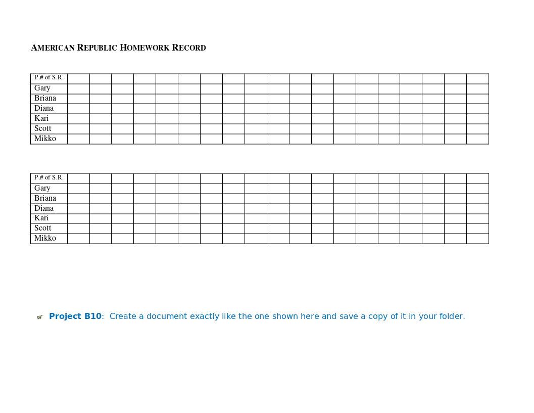 assignment ms word table